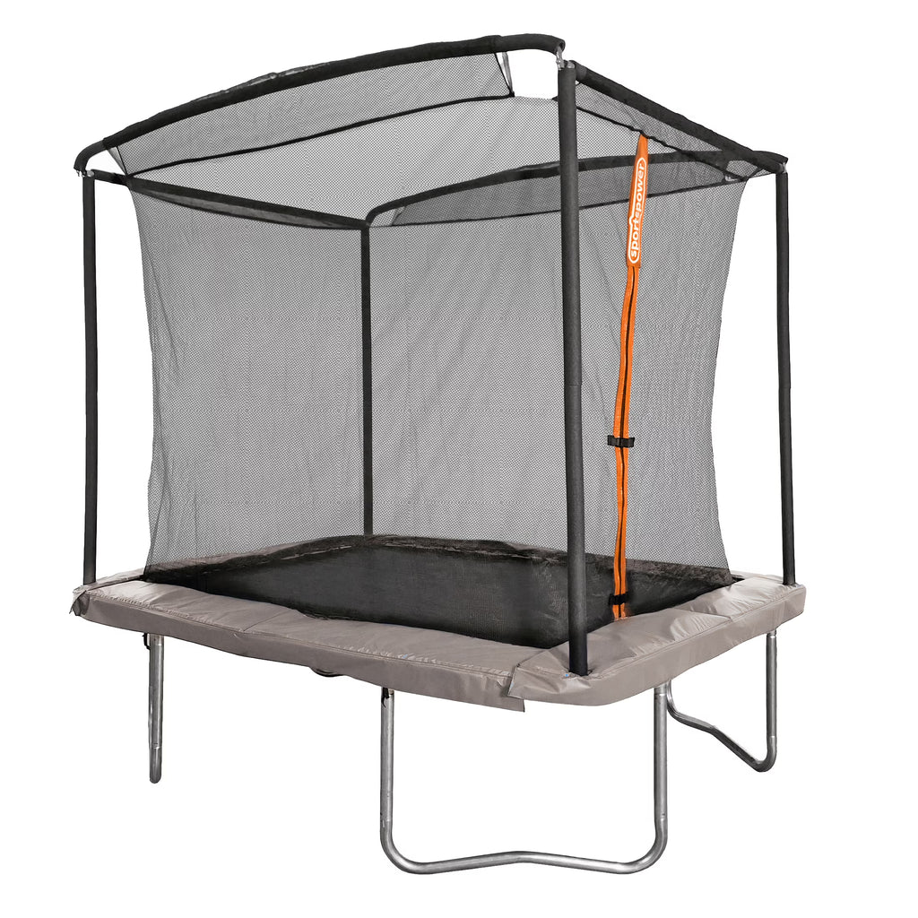 Sportspower Bounce Pro 6x8’ Rectangular Trampoline for Kids 6+ with Safety-Enclosure in Gray and Orange