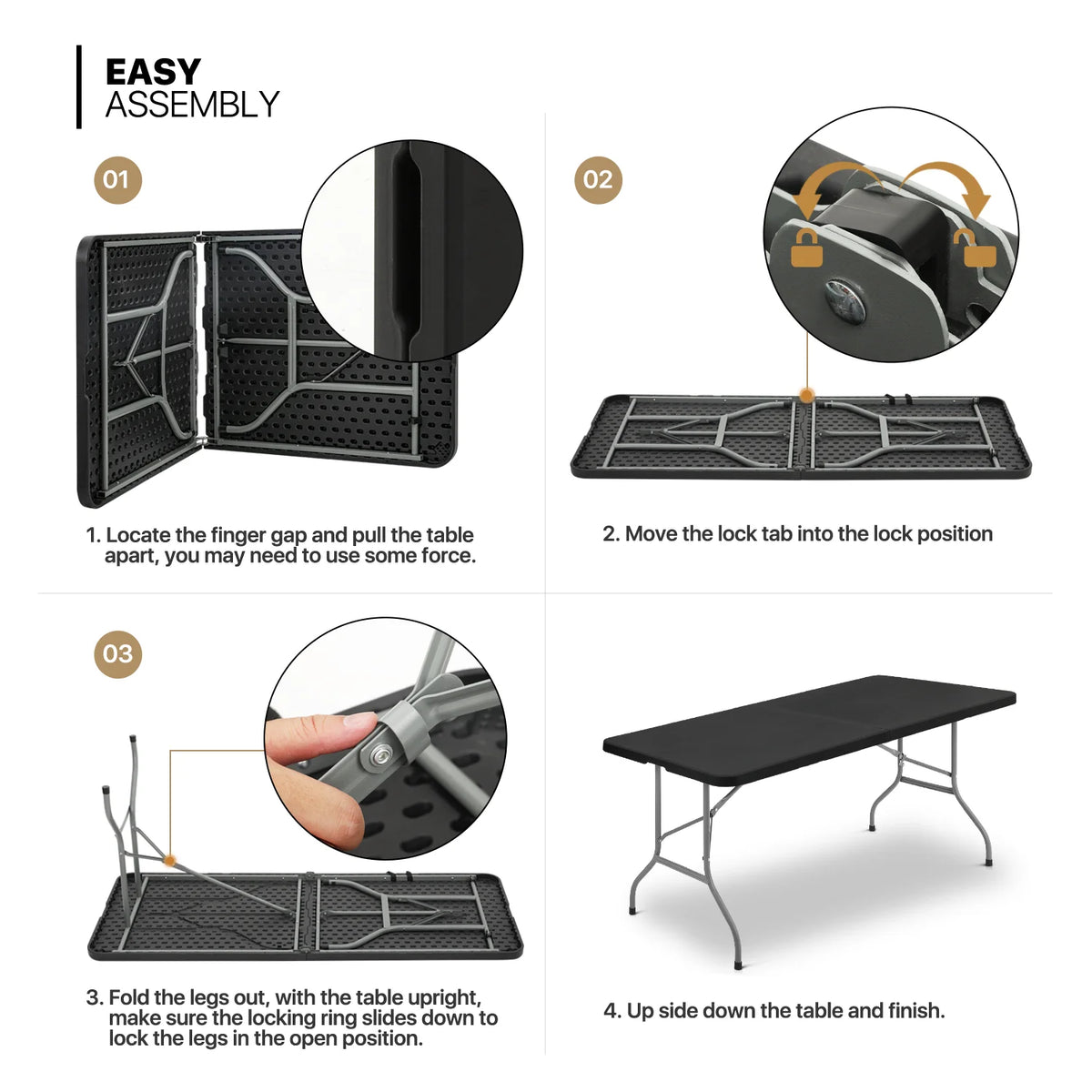 Magshion 11 Pieces 6 Ft Plastic Foldable Card Table and Chair Set Portable Folding Table with Handle Picnic Desk and Folding Chairs with Backrest, Black