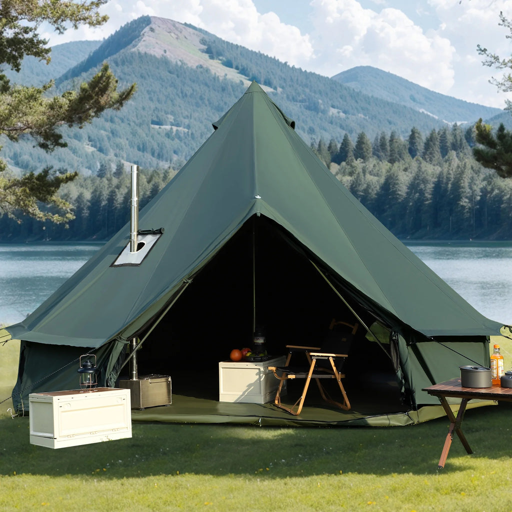 Canvas Bell Yurt Tent, 4-Seasons Shelter with Stove Jack & Waterproof, Luxury Camping Tent for Family Outdoor Adventures, 6-8 Person Use