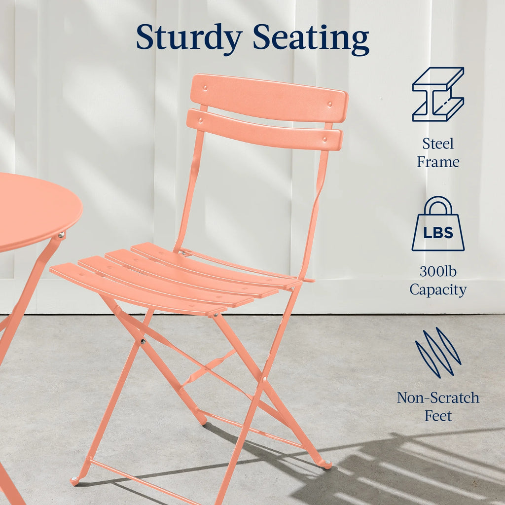 Best Choice Products 3-Piece Small Bistro Set, Folding Patio Furniture Set of 2 Chairs and Table - Black