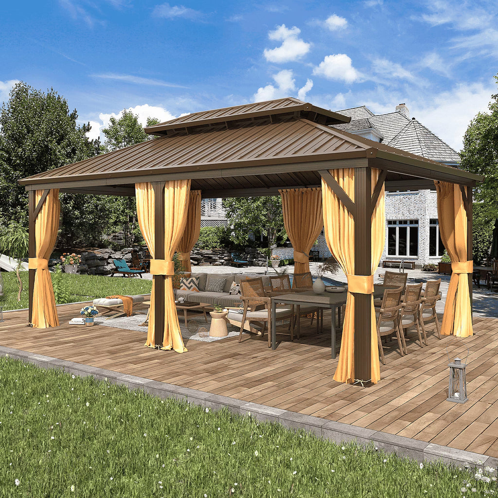 EROMMY 10'x12' Hardtop Gazebo with Galvanized Steel Double Roof & Aluminum Frame