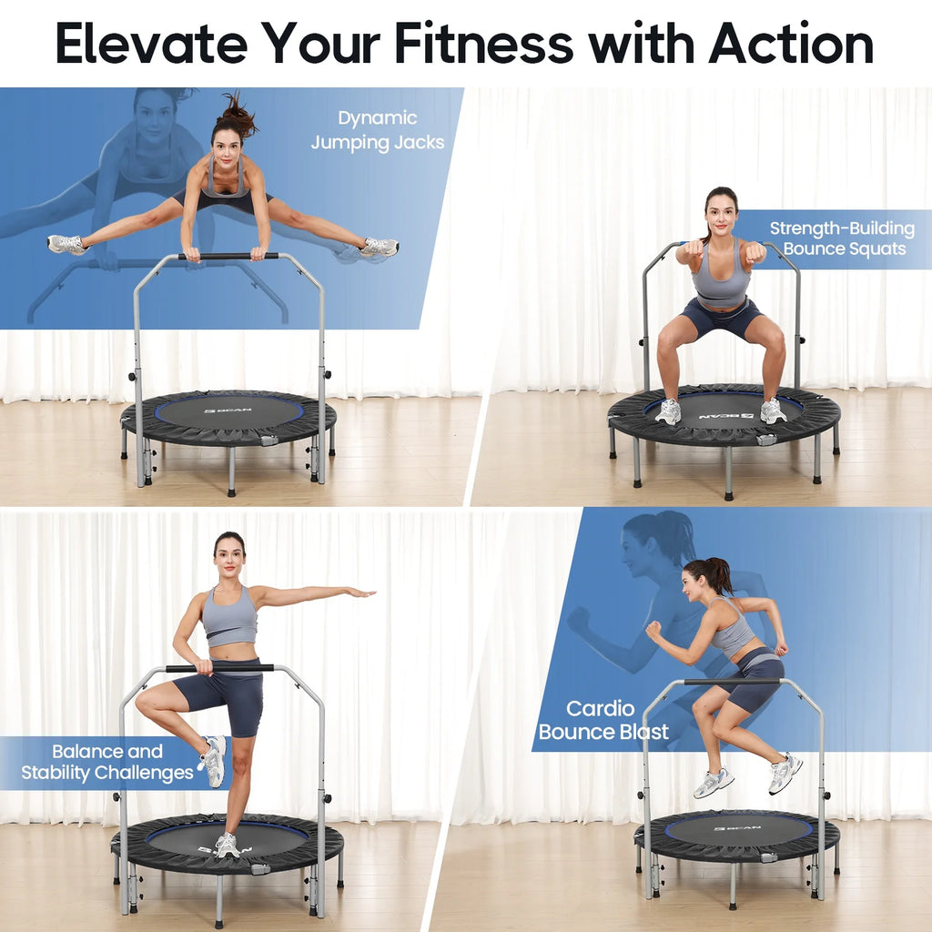 BCAN 40" Foldable Trampoline, Fitness Rebounder with Adjustable Foam Handle, Exercise Trampoline for Adults/kids Indoor/Garden Workout Max Load 330lbs