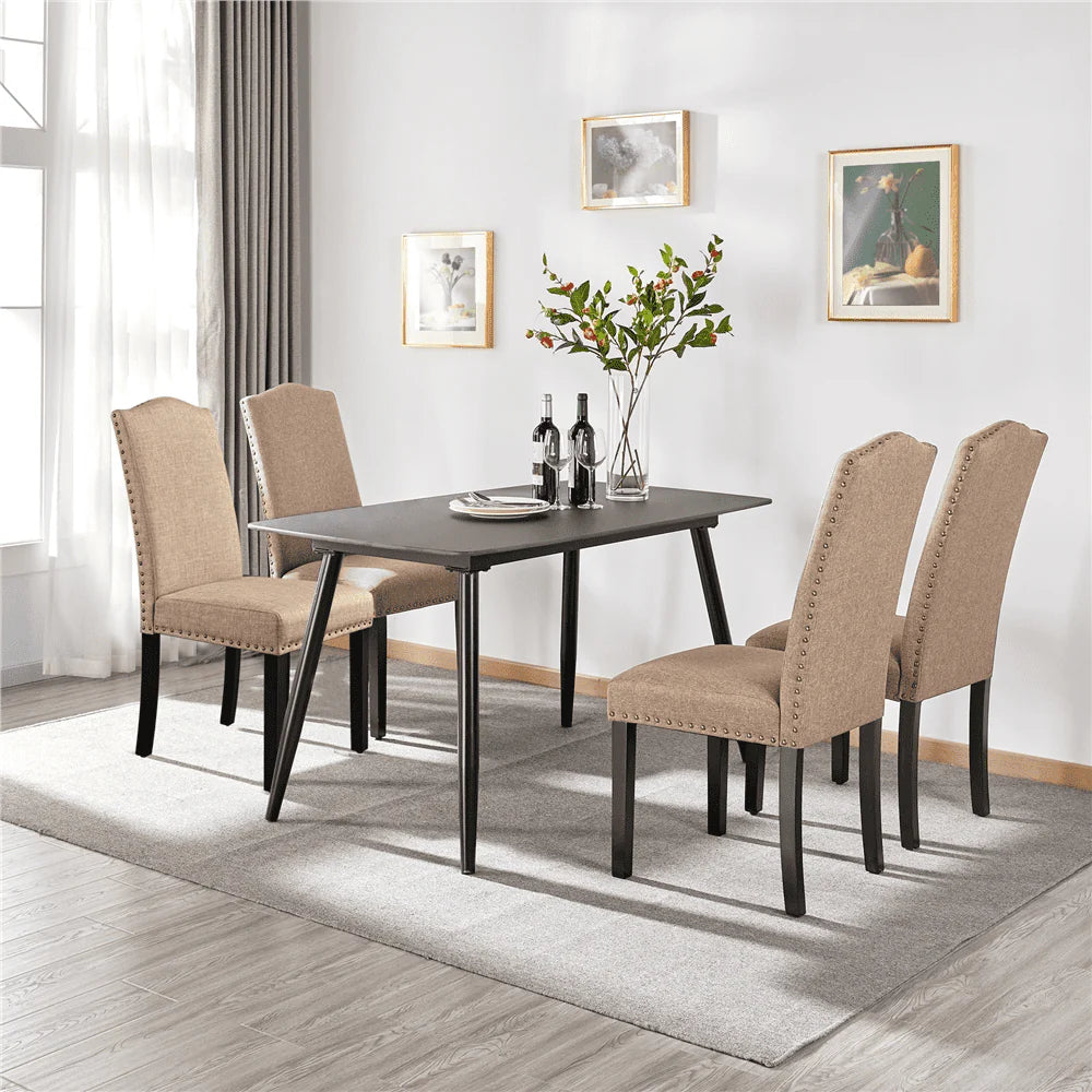 Easyfashion Set of 2 Classic Upholstered Dining Chair, Khaki