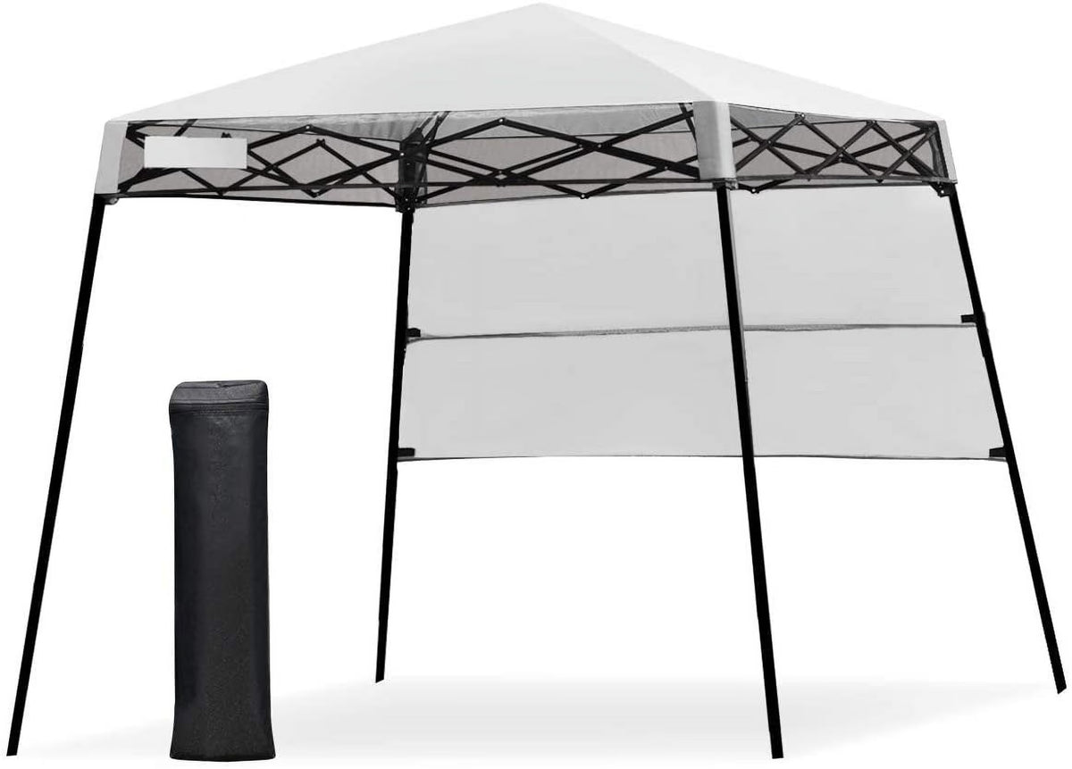 7x7 Ft Pop Up Canopy, Slant Leg Outdoor Tent with Carry Bag & 4 Stakes, Compact Portable Canopy Tent for Hiking Camping Fishing & Picnic, 7x7 Base, 6x6 top