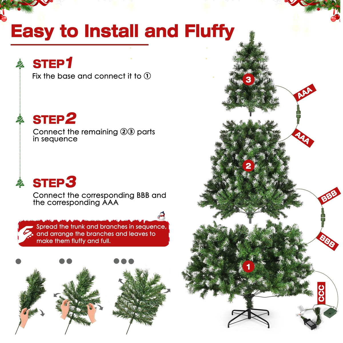 Yexmas 9ft Pre-Lit Green Christmas Tree, 11 Modes Colored LED Lights, Artificial Xmas Tree with Large Storage Bag
