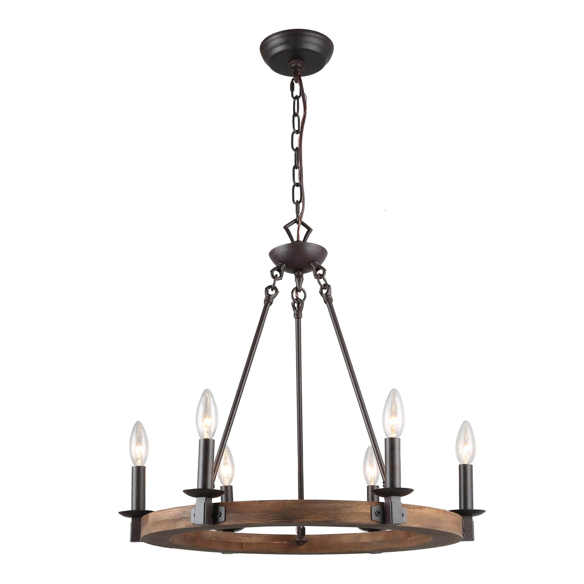 LNC 6-Light Distressed Brown and Bronze Wagon Wheel Farmhouse Chandelier