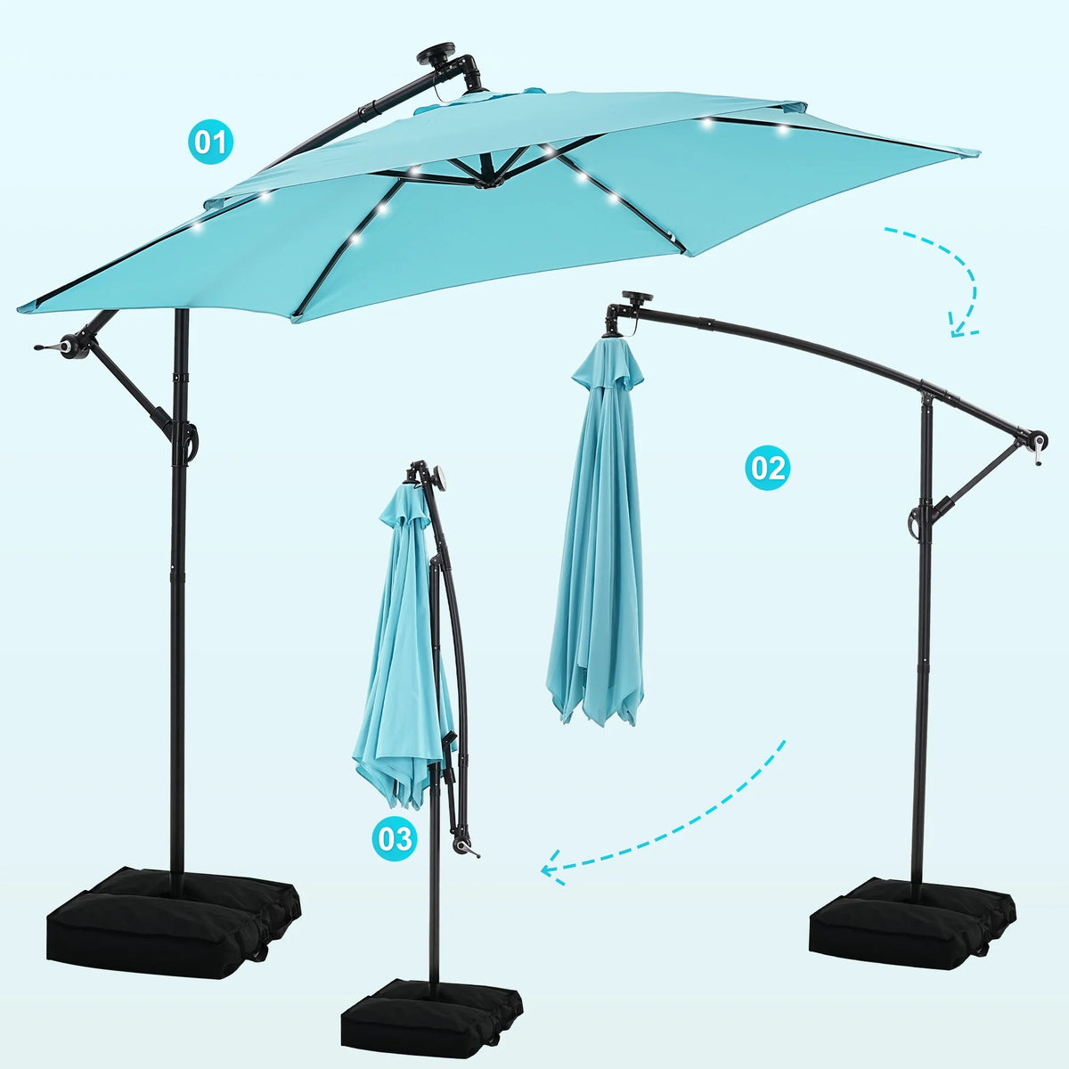 Autlaycil 10 ft Cantilever Offset Outdoor Patio Umbrella with Base Stand Rotate and Tilt, Blue