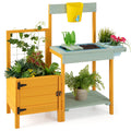 Gymax Wooden Potting Bench for Kids w/ See-Through Window Planter Box Garden Trellis