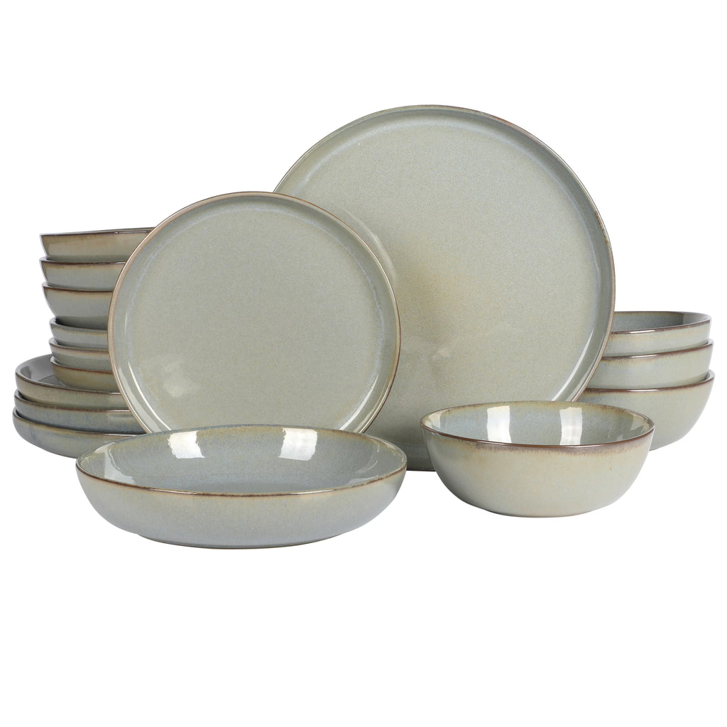Gibson Elite Berea 16 Piece (Service for 4) Plates and Bowls Stoneware Dinnerware Set -Taupe
