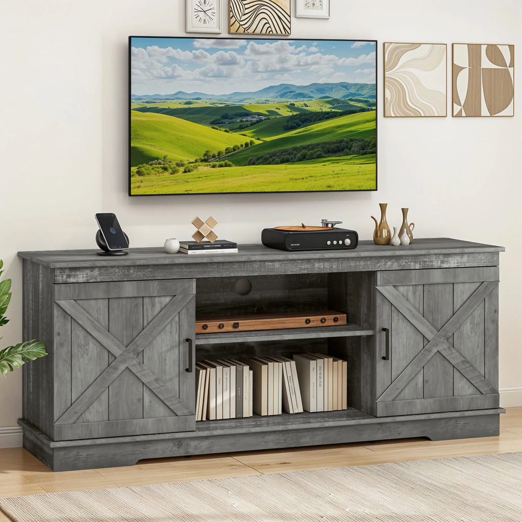 Dextrus Farmhouse TV Stand for 65 inch TV, Entertainment Center for Living Room, TV Media Console Cabinet, Grey Wash