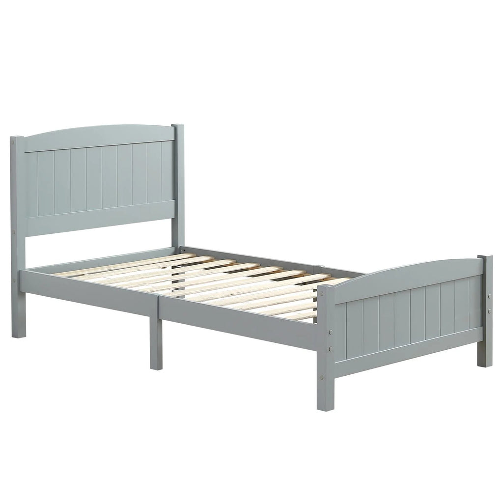 Ktaxon Deluxe Wood Platform Bed with Headboard, Teen Bed Gray,Twin