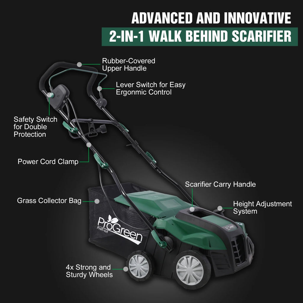 Dethatcher and Scarifier, Seizeen 16-Inch Lawn Dethatcher Scarifier 2-IN-1 Gardening Equipment, Powerful 15 Amp Electric Dethatcher & Scarifier, Height Adjustable, 58QT Removable Thatch Bag