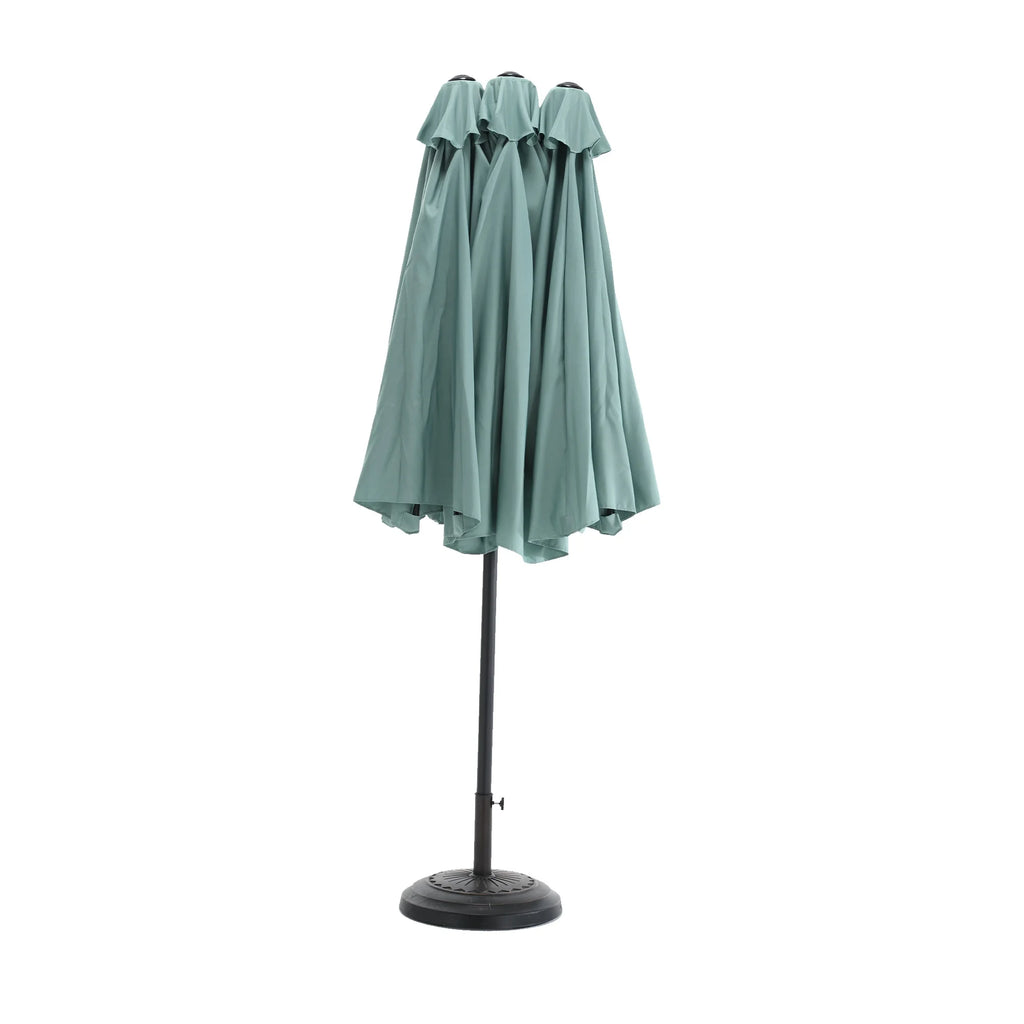 Outdoor Patio Umbrella, 15FT Double-Sided Solar Umbrella with Crank, Large Umbrella for Pool Yard, with 12pcs Steel Ribs, Dark Green