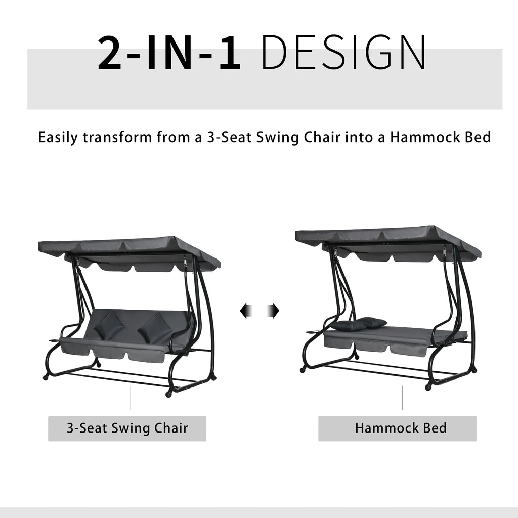Outsunny 3-Seat Steel Outdoor Canopy Porch Swing with Cushions and Pillows, Light Brown