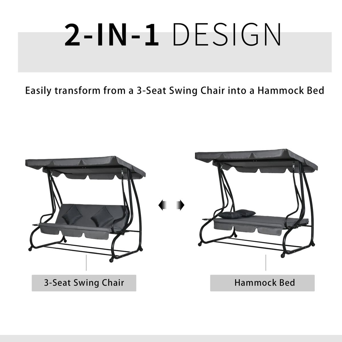 Outsunny 3-Seat Steel Outdoor Canopy Porch Swing with Cushions and Pillows, Light Brown