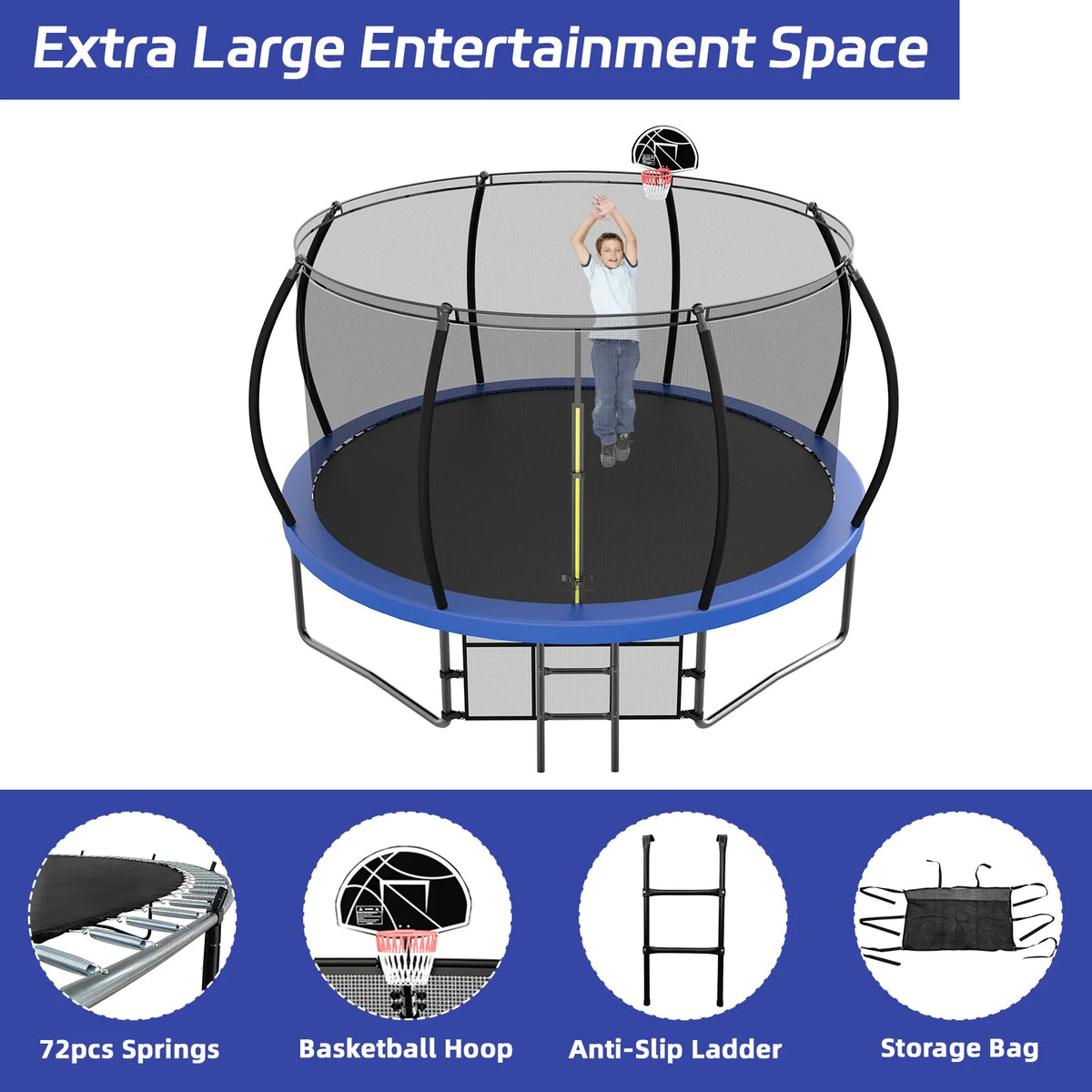 Netrum 10ft Kids Trampoline with Basketball Hoop, Outdoor Trampolines with Enclosure Net,Ladder, 880Lbs Trampoline for 4 Kids Green