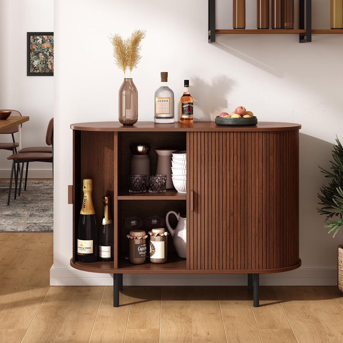 MARNUR Sideboard Buffet Cabinet 40" Storage Cabinet with 2 Sliding Tambour Doors, Adjustable Shelves for Kitchen, Living Room, Hallway, Entryway