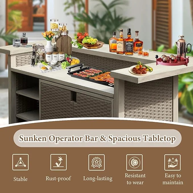 TOTAL Outdoor Home Bar Table with Aluminum Frame and Outdoor Wicker Design, for patio, kitchen, Gray