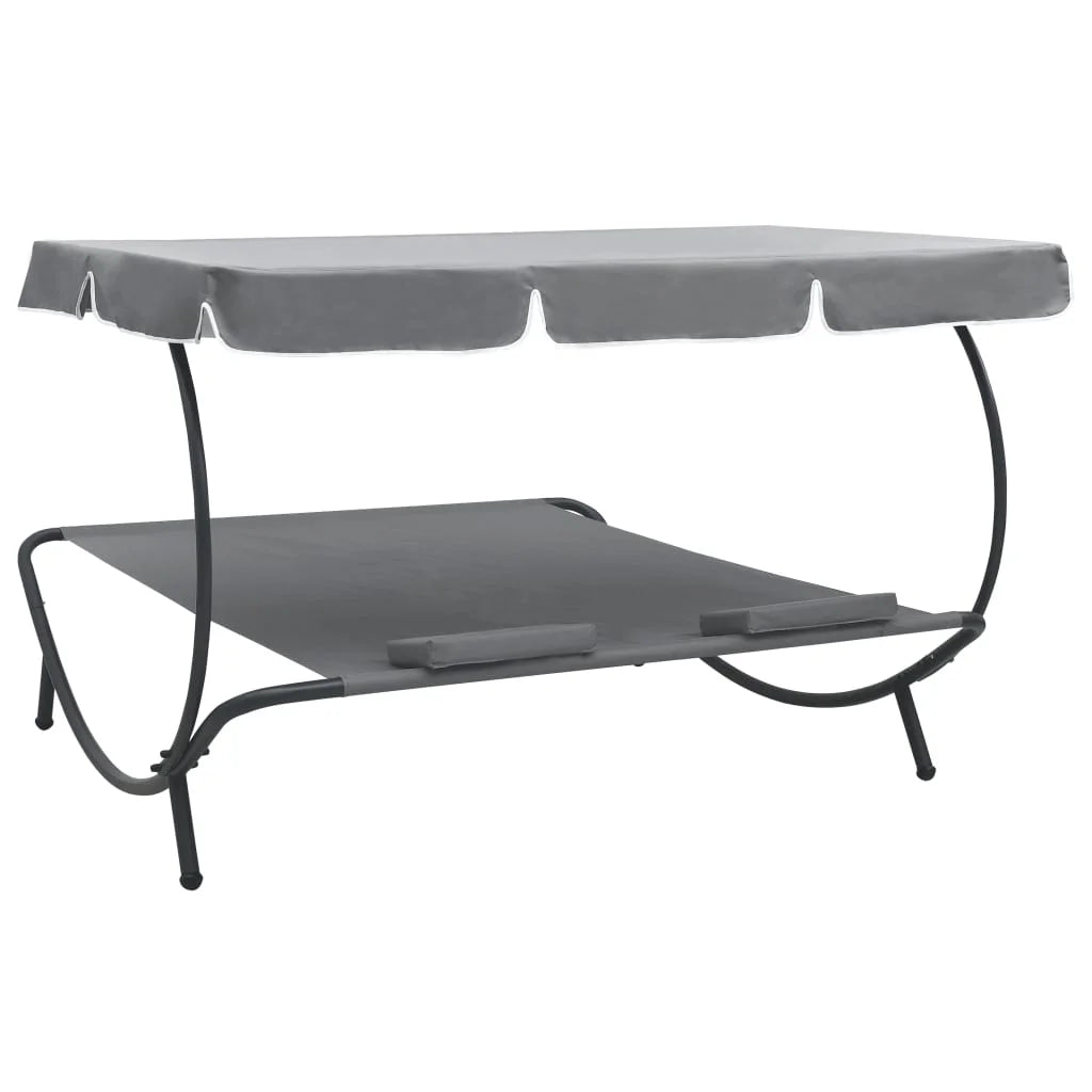 vidaXL Outdoor Double Chaise Lounge Patio Lounge Bed with Canopy and Pillows