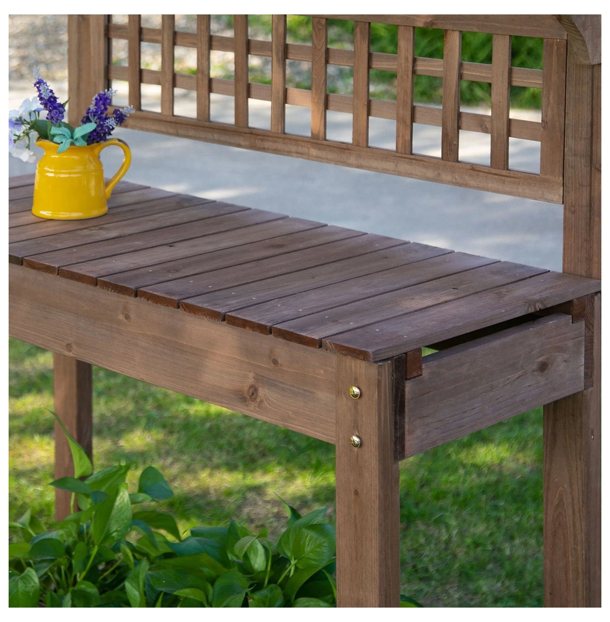 Wooden Potting Station with Storage & Sliding Tabletop - Garden Work Bench for Outdoor Planting - Durable Fir Wood - 39.25" x 17.75" x 55"