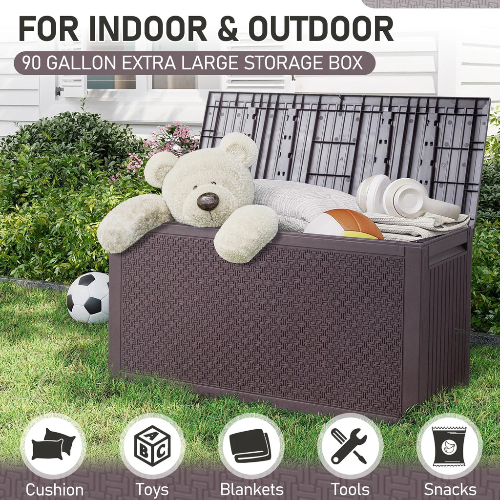 Ktaxon 90 gal Outdoor Garden Plastic Storage Deck Box Gray