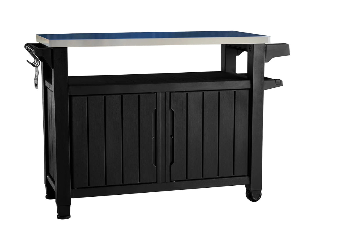 Keter Unity XL Resin Serving Station, All-Weather Plastic and Metal Grill, Storage and Prep Table, Graphite