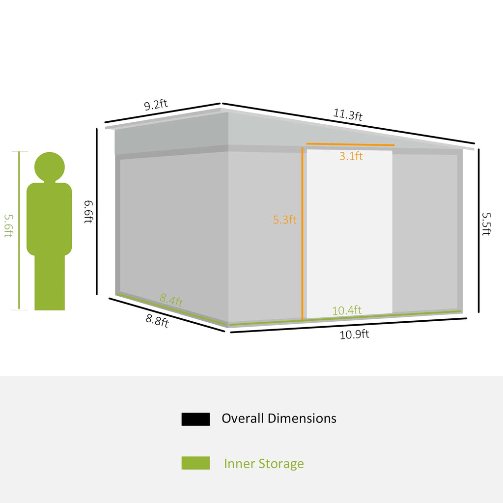 Outsunny Metal Outdoor Storage Shed with Lockable Doors, 3.3' x 3.4', Brown