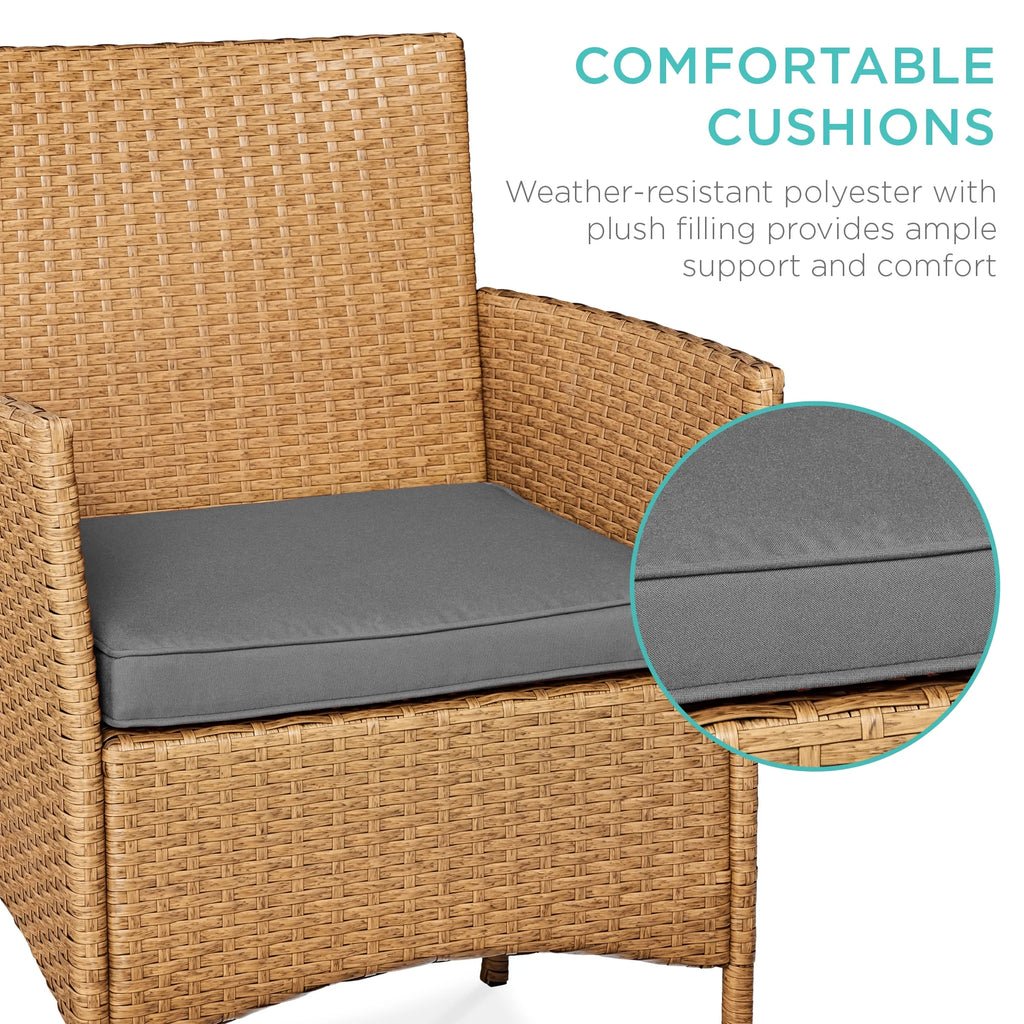 Best Choice Products 3-Piece Outdoor Wicker Conversation Patio Bistro Set, w/ 2 Chairs, Table - Gray/Navy