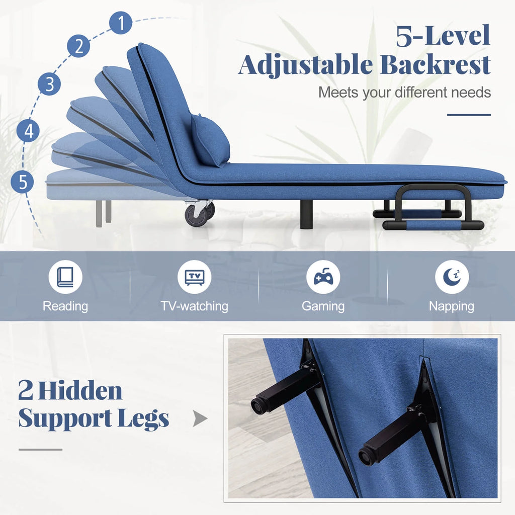 Costway 3-in-1 Convertible Sofa Bed with 5-Position Adjustable Backrest & Lumbar Pillow Brown