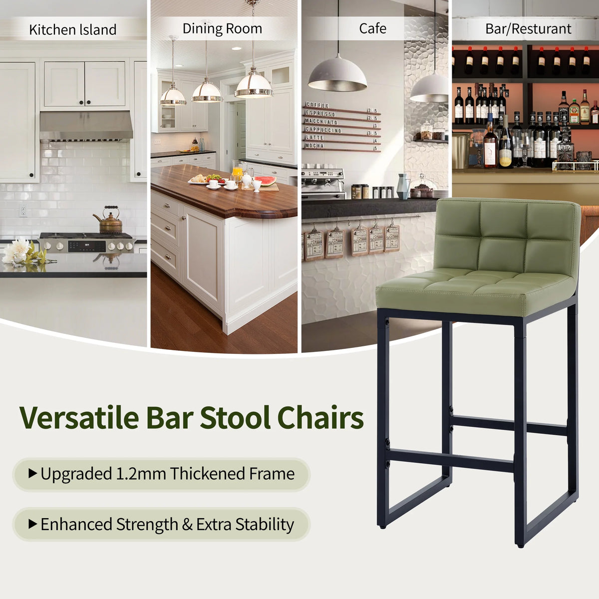 FIRAVOE Bar Stools Set of 3, Counter Height Bar Stools (Low Back)(Thickened Frame) 26" PU Leather Barstools Bar Chairs for Kitchen Island, Black