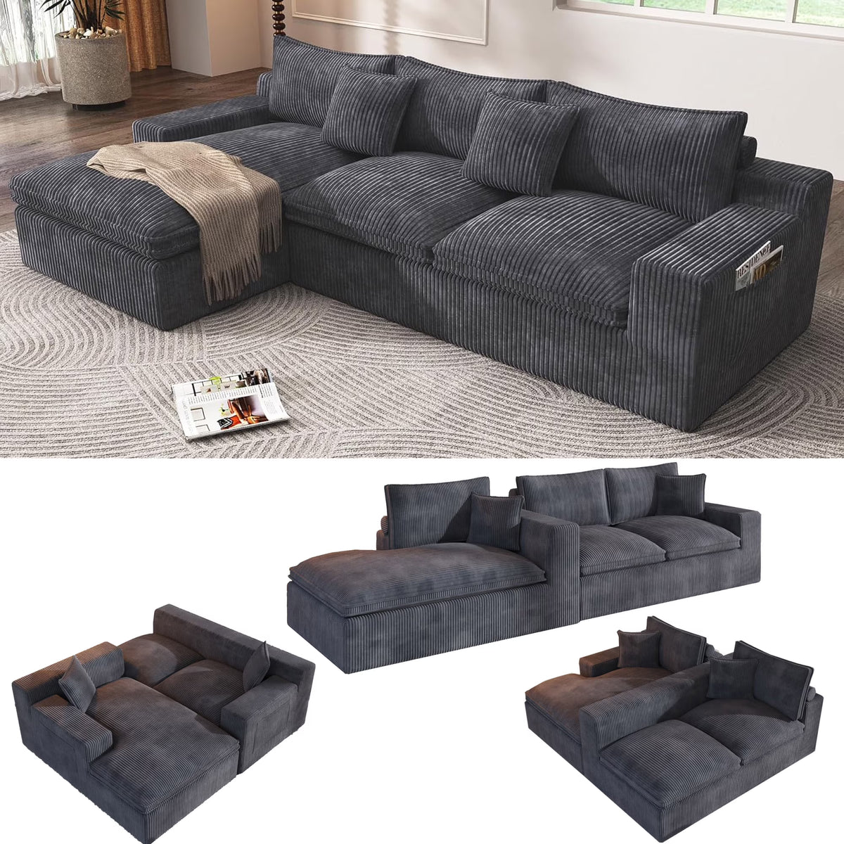 108 Modular Sectional Sofa, Cloud Sectional Couch with Deep Seat, Modern Modular L-Shape Sofa Couch with Chaise,Upholstered Couches for Living Room Bedroom