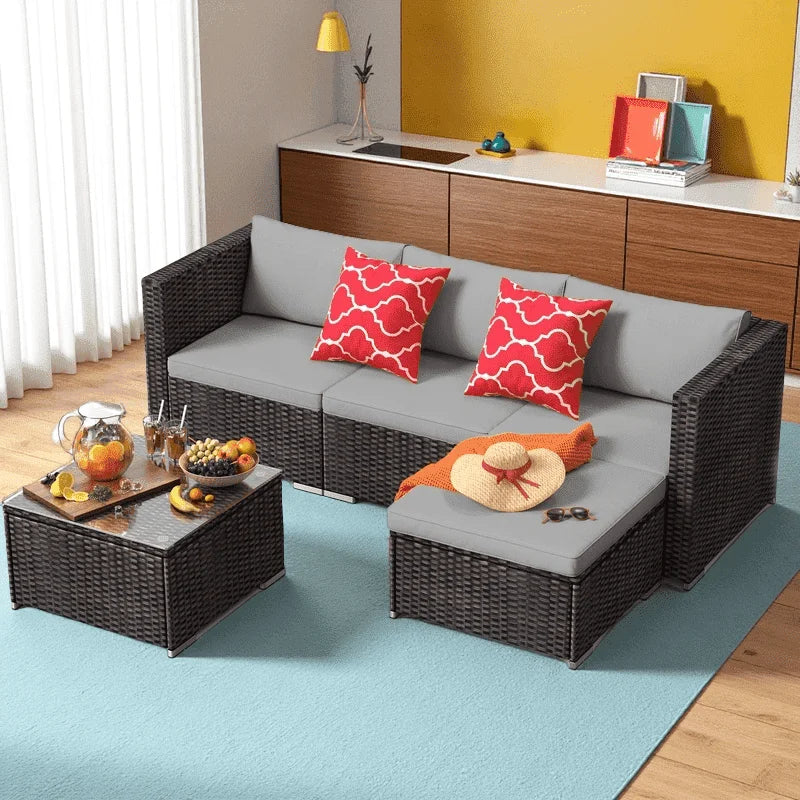Aiho 7-Piece Rattan Patio Furniture Set , Outdoor Sectional Furniture Set for Patio, Garden, Backyard, Grey