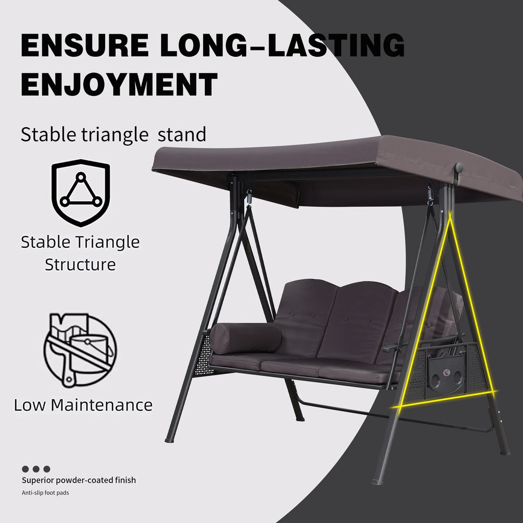 PURPLE LEAF 3-Seat Deluxe Outdoor Patio Porch Swing with Weather Resistant Steel Frame, Adjustable Tilt Canopy, Cushions and Pillow Included, Terra