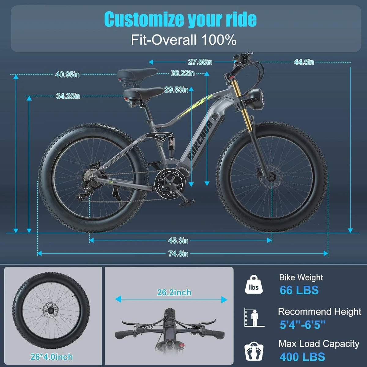 Electric Bike for Adults 26'', 1000W E-Mountain Bike 48V 30/20Ah UL2849 Removable Battery,Fat Tire Ebike up to 30MPH Off Road Beach Snow Electric Bicycles Full Suspension & Dual Hydraulic Disc Brakes