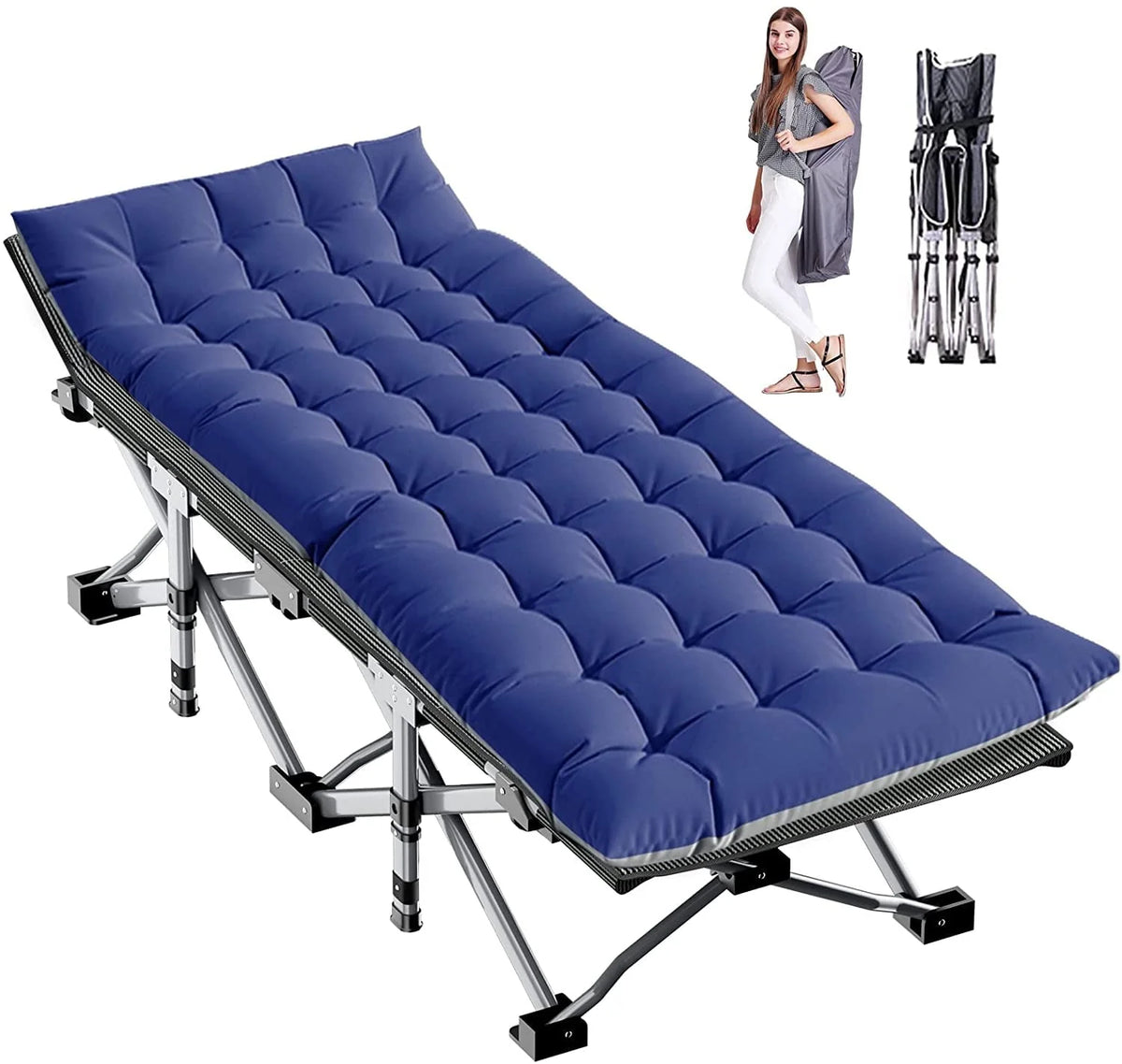 Slsy Folding Camping Cot for Adults, Folding Cot Bed for Sleeping with 2 Sided Mattress & Carry Bag, Tent Cot, Supports 880 lbs