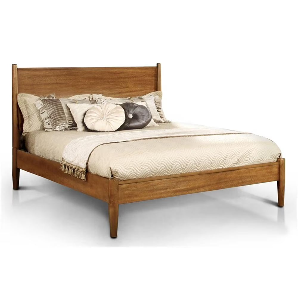 Allora Mid-Century Solid Wood Queen Platform Bed in Oak