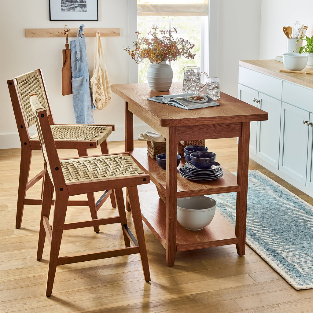 Better Homes & Gardens Reading Wood Kitchen Island with 2 Shelves and Drawers, Walnut Color
