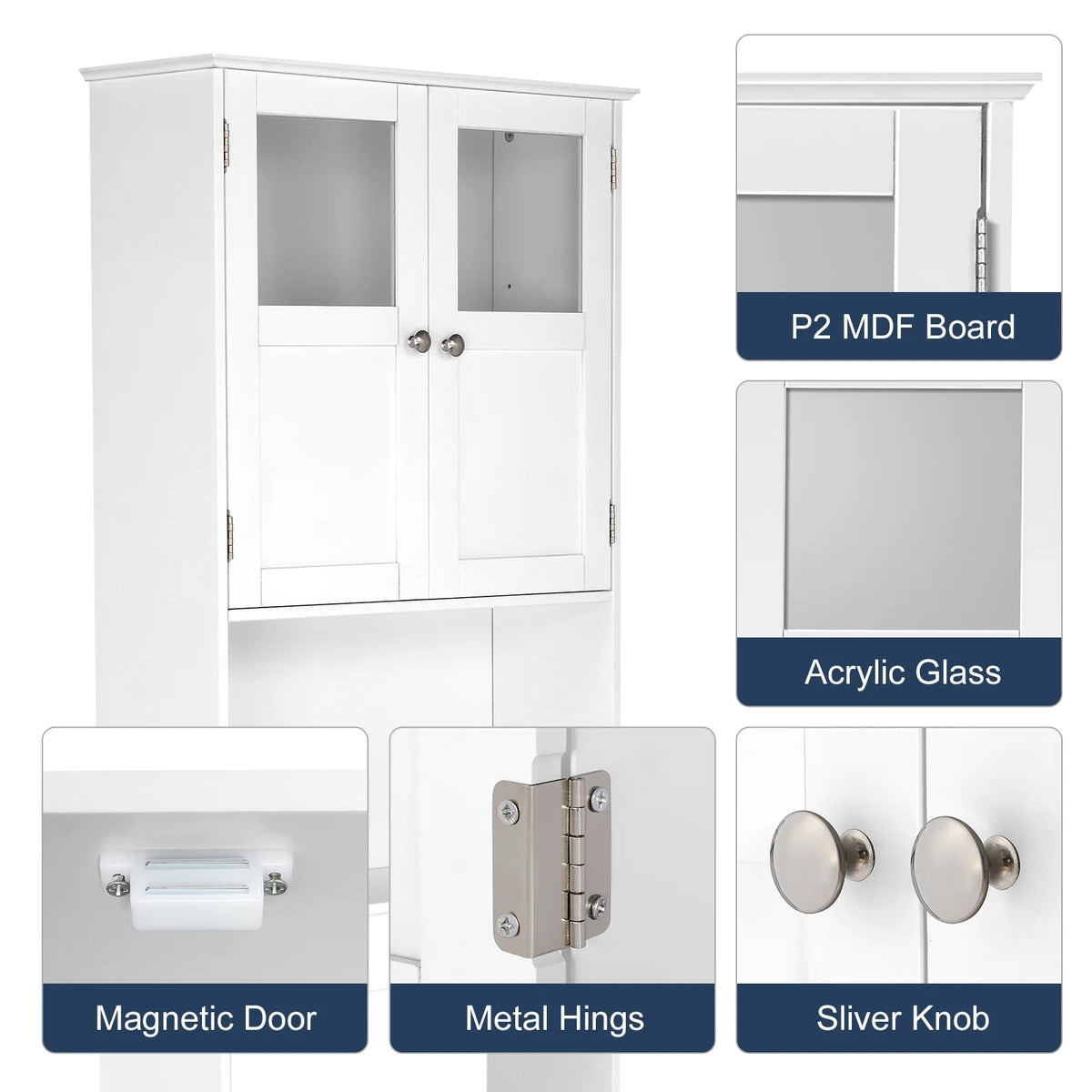 Ktaxon Over the Toilet Bathroom Storage Cabinet with 2 Doors & 3 Storage Shelves Space Saver, White