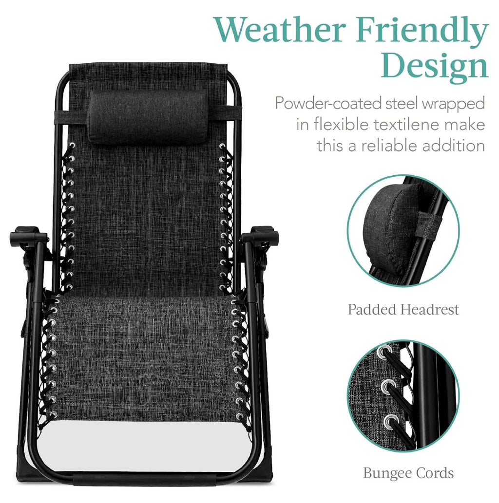 Oversized Chair, Folding Outdoor Patio Recliner, XL Anti Gravity Lounger w/Removable Cushion, Cup Holder, Side Tray, 350lb Capacity - Taupe