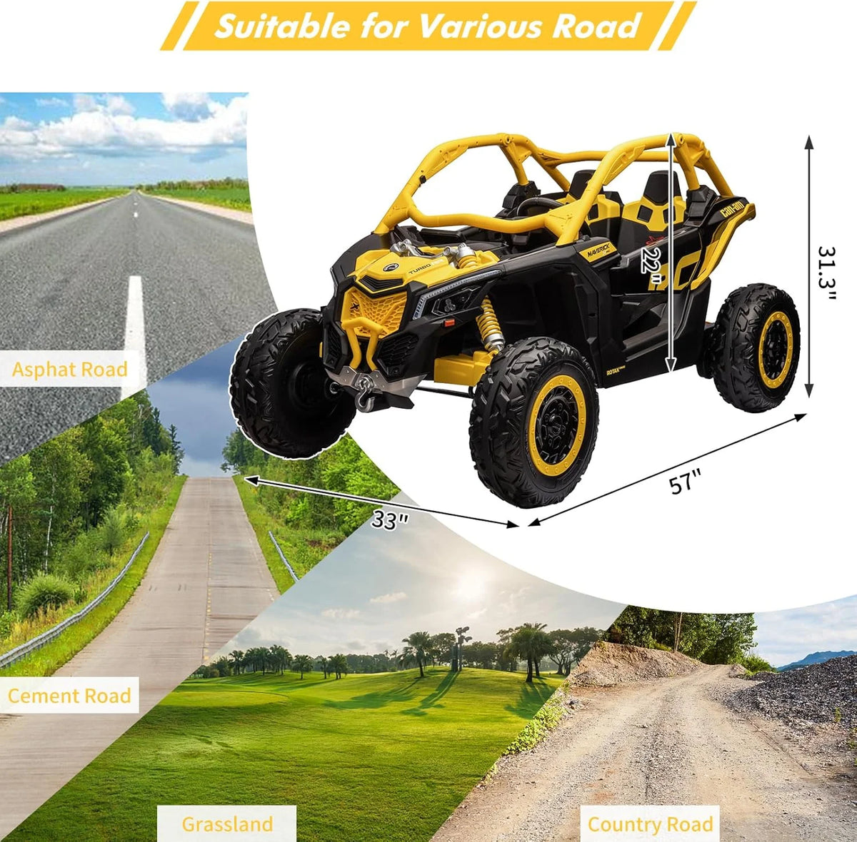 EastVita 2 Seats Ride on Ride on Car 200W Motors UTV,with Remote Control 23" Seats Width Electric Vehicle, EVA Wheels,Music,Head+Tail Light