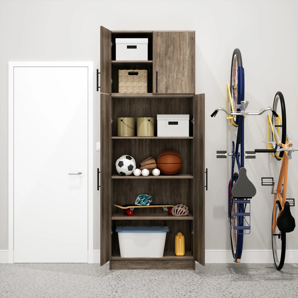 Prepac Adjustable Shelves Cabinet - Functional Tall Garage Table, 16"D x 32"W x 65"H Freestanding Garage Cabinet with 2-Doors, Light Gray - GES-3264