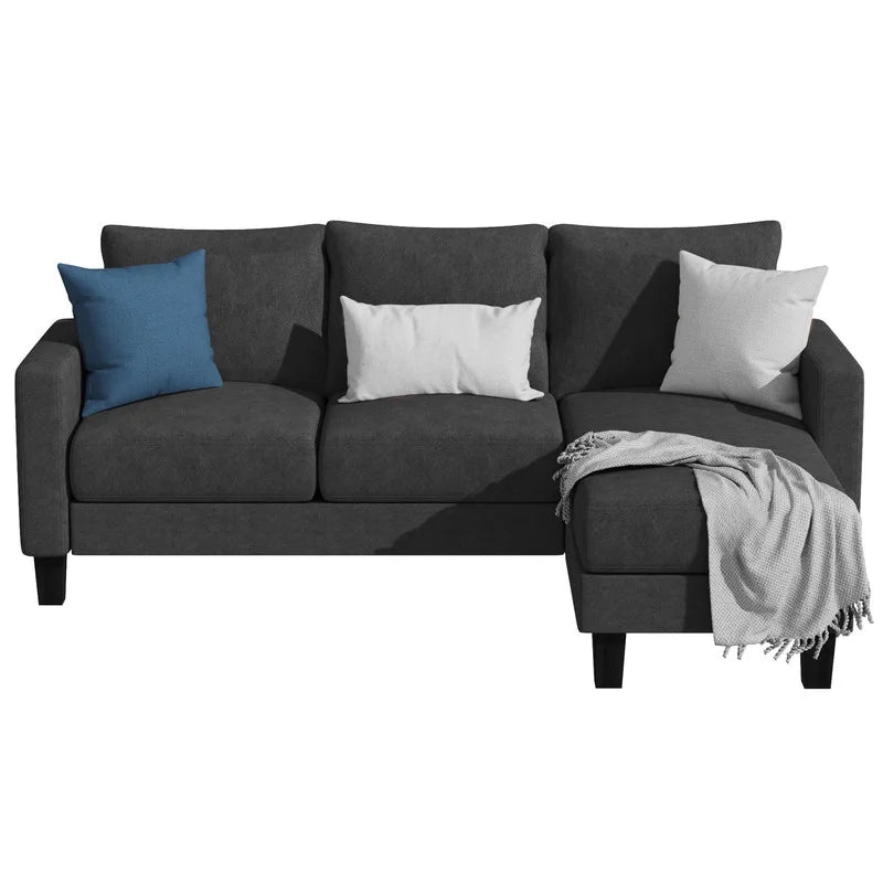 Homall Convertible Sectional Sofa Couch, Modern Linen Fabric L-Shaped Couch 3-Seat Sofa Sectional with Reversible Chaise for Small Living Room, Apartment and Small Space, Dark Gray