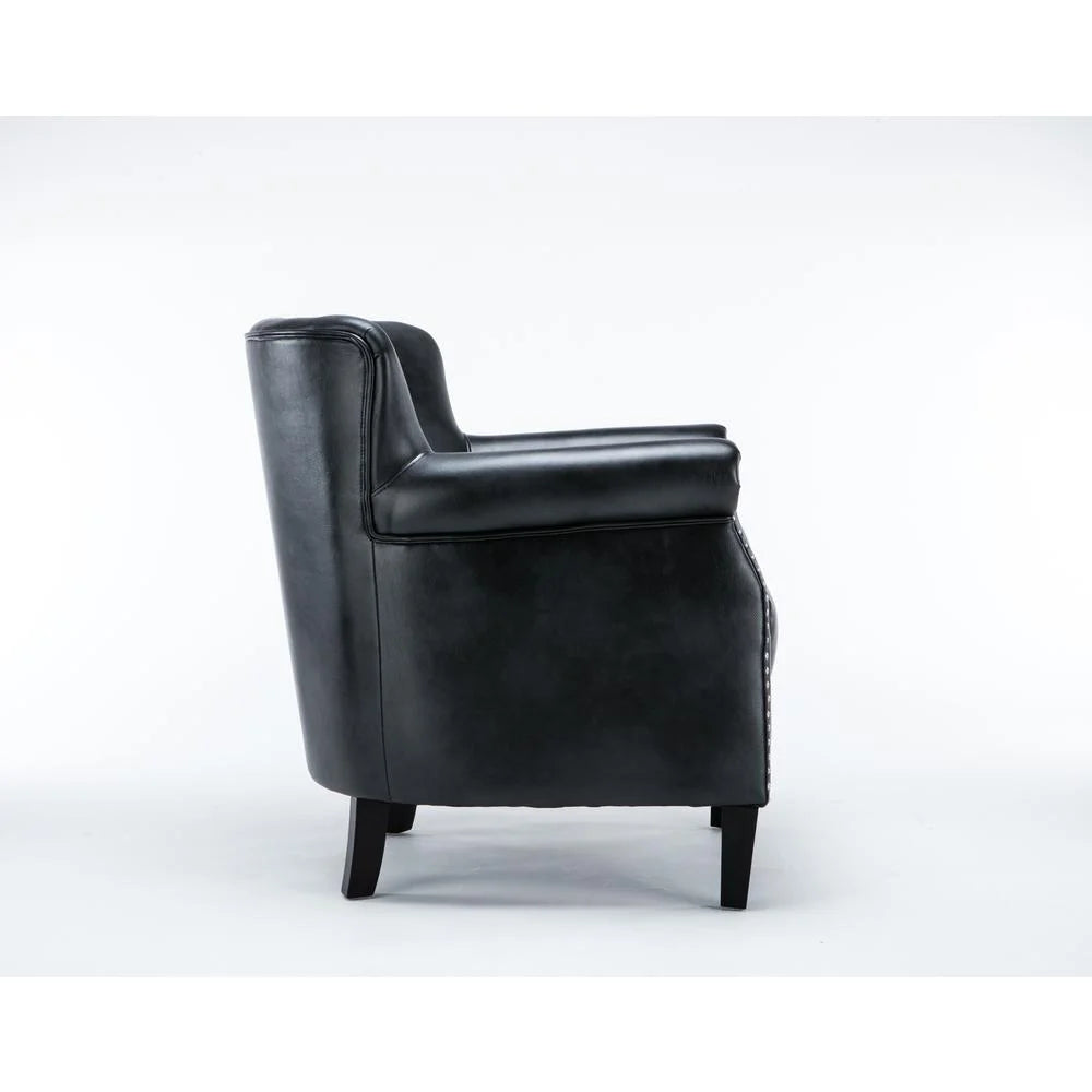 Comfort Pointe Holly Navy Blue Faux Leather Club Chair with Nail Head Trim
