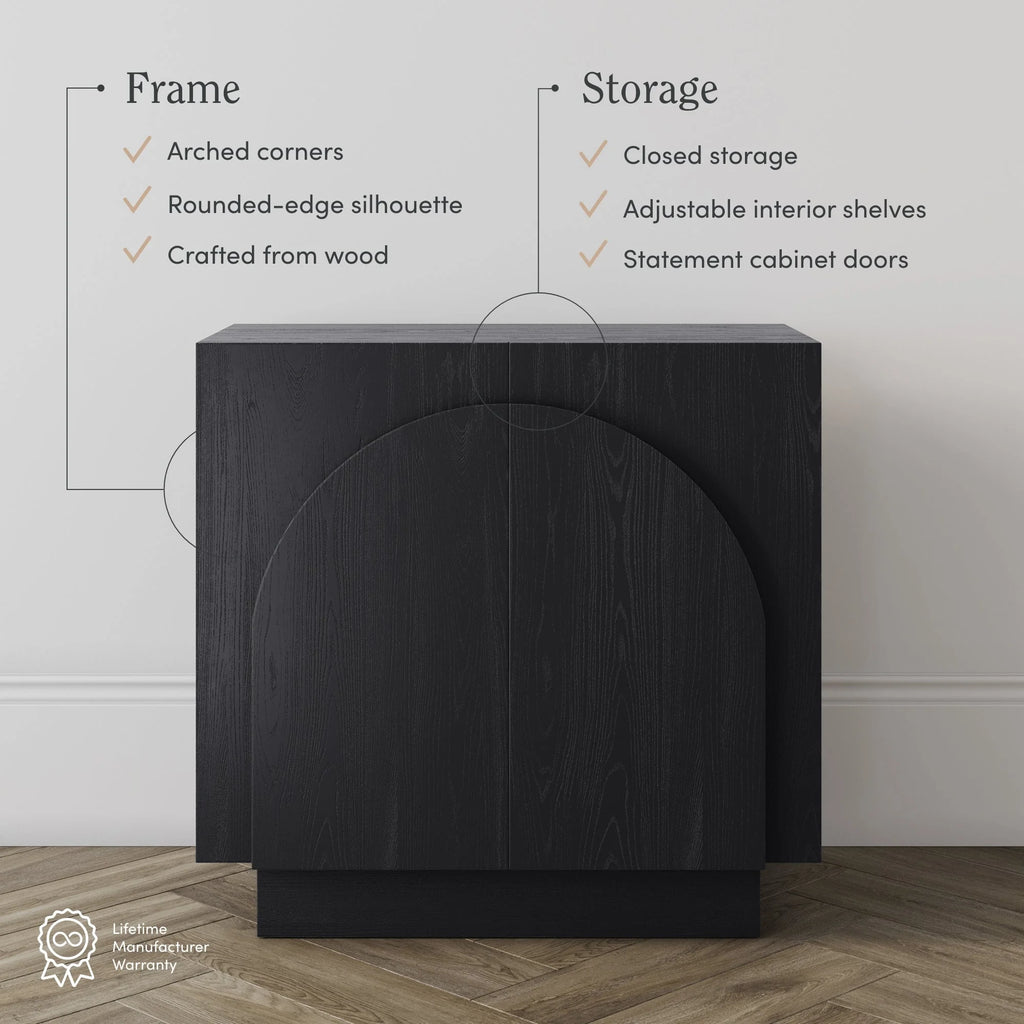Nathan James Iris Mid-Century Modern Credenza, Black Sideboard Buffet, Living Room Wood Storage Cabinet with Arched Cabinet Doors, Black Credenza Cabinet for Kitchen or Living Room, Black Oak
