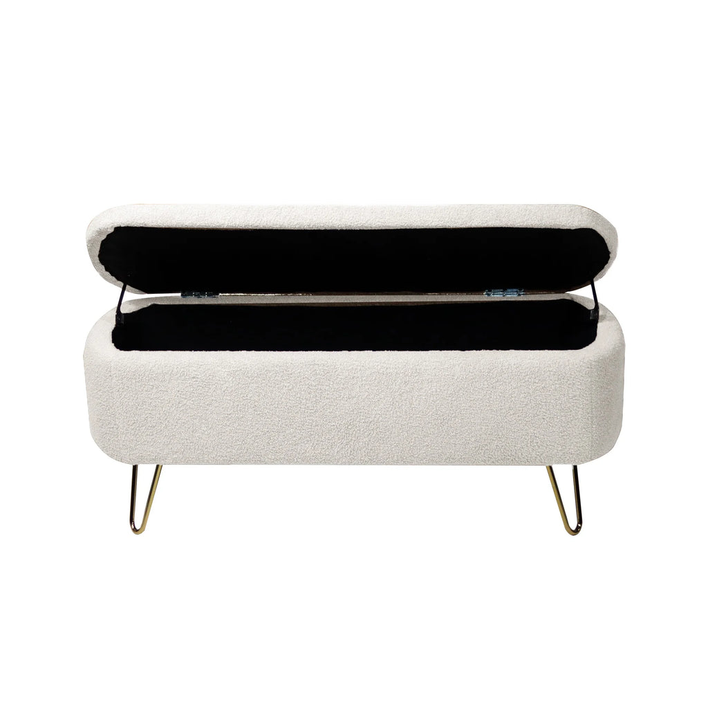 Syngar Entryway Bench with Storage for Bedroom, Living Room, and End of Bed, Faux Fur Ottoman Foot Rest with Storage,Upholstered Bench with Storage with Metal Leg,Ivory