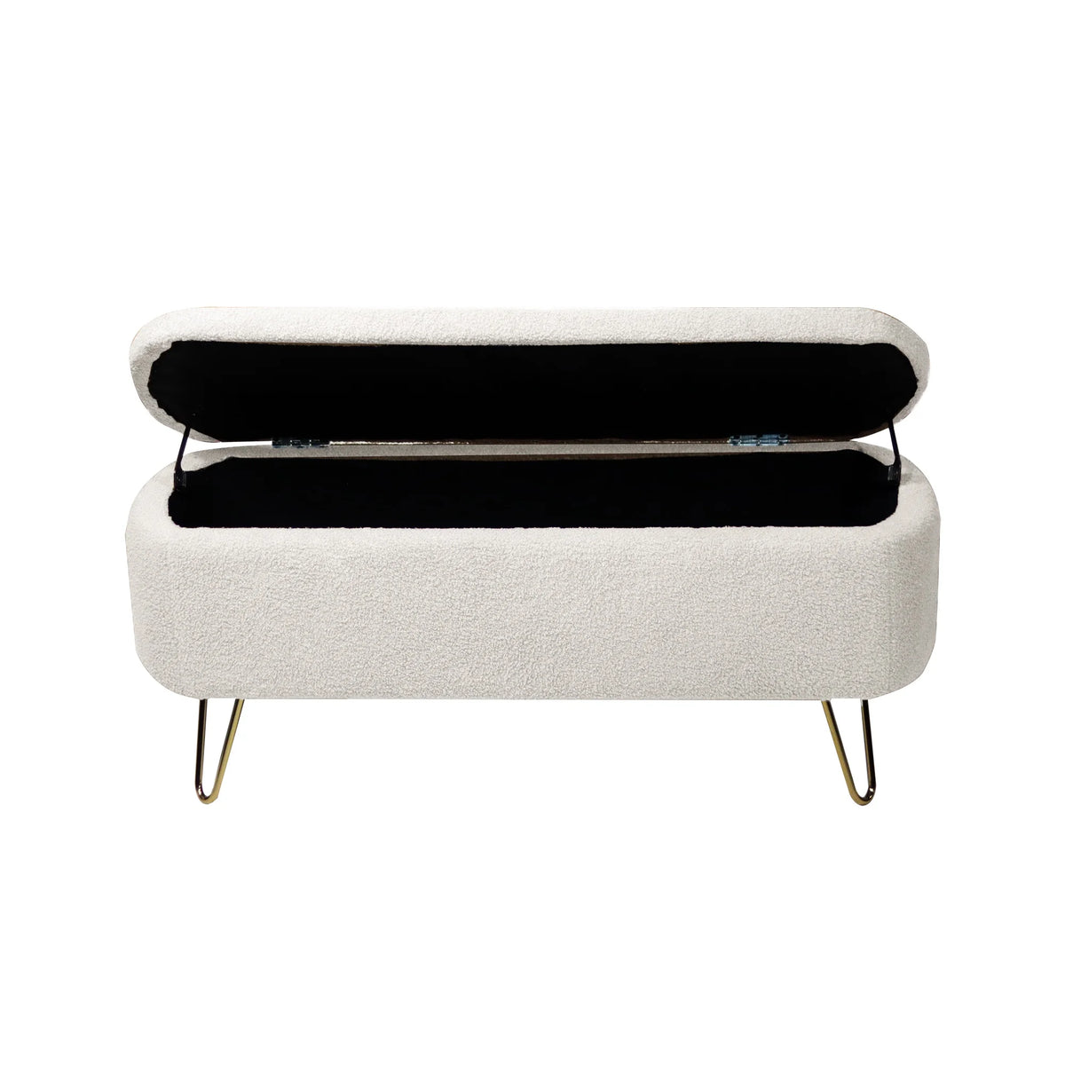 Syngar Entryway Bench with Storage for Bedroom, Living Room, and End of Bed, Faux Fur Ottoman Foot Rest with Storage,Upholstered Bench with Storage with Metal Leg,Ivory