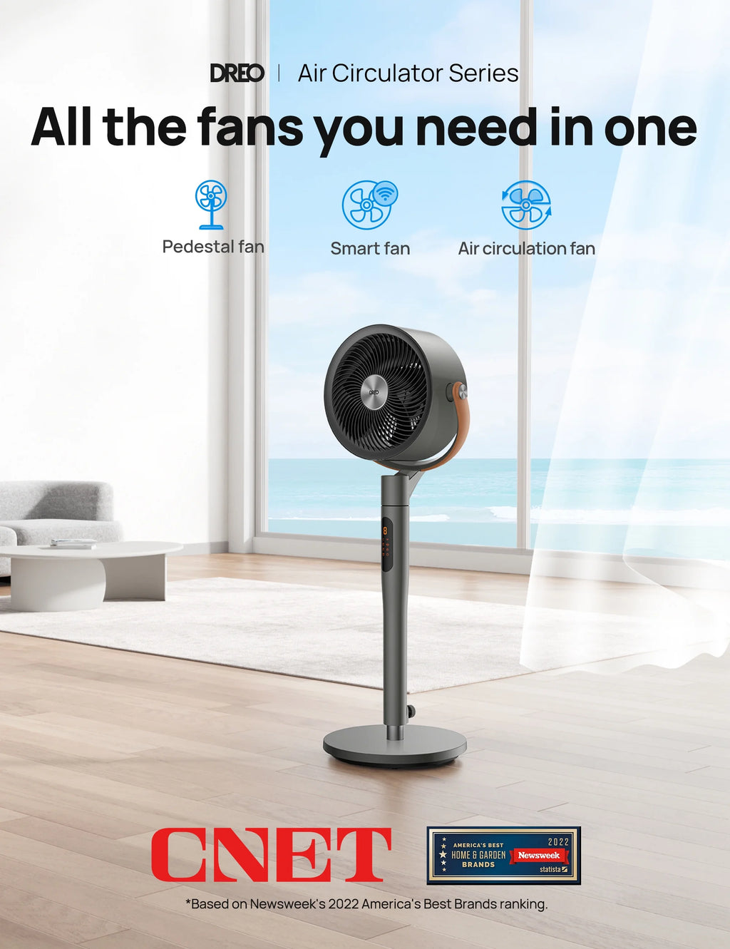 Dreo Pedestal Fan with Remote, 43'' Quiet Standing Fan for Home Bedroom, 120+105 Smart Oscillating Floor Fans with Wi-Fi/Voice Control, Works with Alexa/Google, 6 Modes, 8 Speeds, 12H Timer