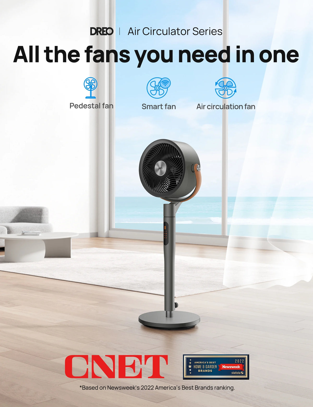 Dreo Pedestal Fan with Remote, 43'' Quiet Standing Fan for Home Bedroom, 120+105 Smart Oscillating Floor Fans with Wi-Fi/Voice Control, Works with Alexa/Google, 6 Modes, 8 Speeds, 12H Timer