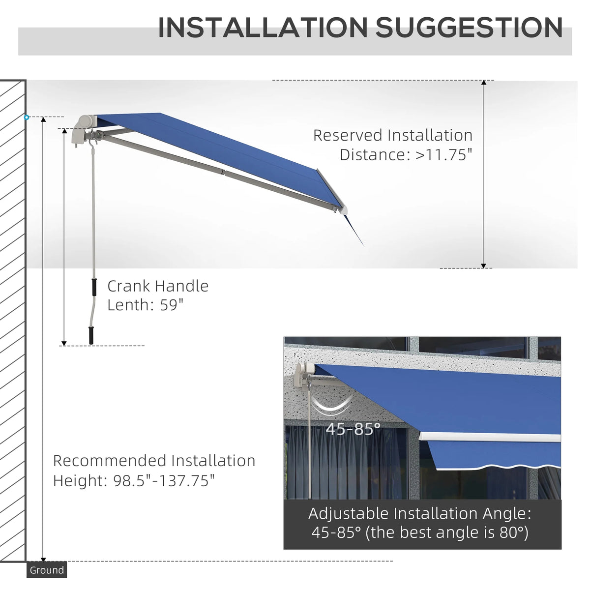 Outsunny 12' x 10' Manual Retractable Awning Outdoor Sunshade Shelter for Patio, Balcony, Yard, with Adjustable & Versatile Design, Beige and White