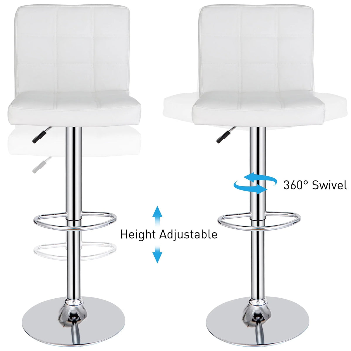 ZenSports Set of 2 Height Adjustable Swivel Bar Stool PU Leather Kitchen Counter Stool W/Back, White